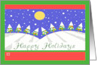 Happy Holidays Folk Art Style Christmas Tree Forest Snowy Landscape card