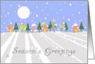 Season’s Greetings Folk Art Village in Snowy Landscape card