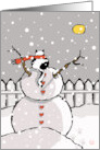 Holiday Cat Sitting on Snowman Snowy Night card