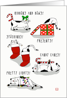 Exhausted Christmas Cats with Gifts Stockings and Candy Canes card