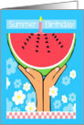 Summer Birthday, Happy Birthday, Watermelon and Flowers card