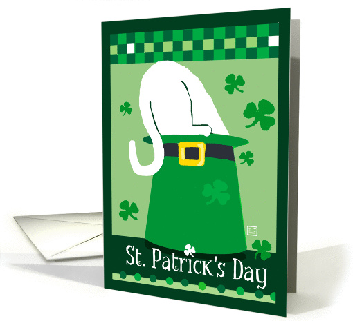 St. Patrick's Day Leprechaun Hat with White Cat card (1075472)