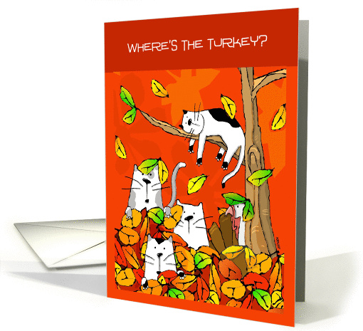 Thanksgiving Cats Looking through Fall Leaves for Turkey card