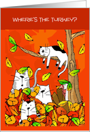 Thanksgiving Cats Looking through Fall Leaves for Turkey card