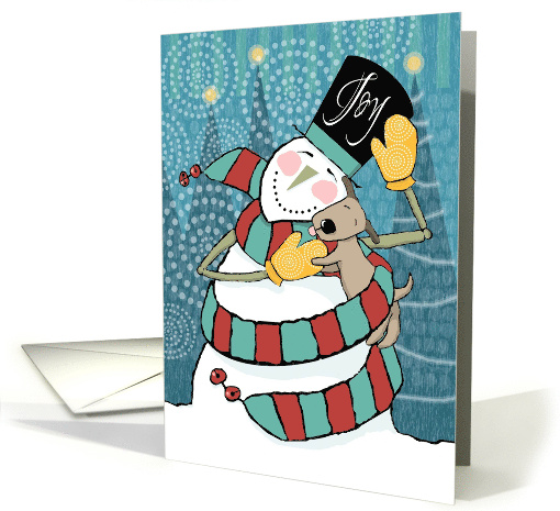 Joyful Snowman Wraps Puppy in His Scarf Holiday card (1313766)