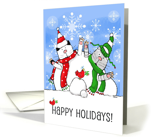 Happy Holidays Cute Cats play Snowman in Winter card (1796910)