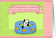Cute New Kitten In Blue Bed with Fish Shower Invitation card