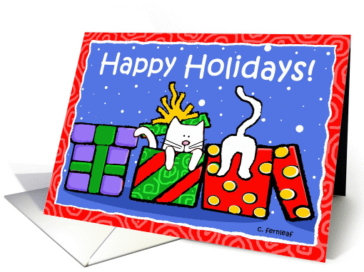 Happy Holidays, Cute Cats in Gift Boxes with Snow card (535600)