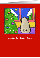 Christmas Pug Dog Waiting for Santa Paws by Christmas Tree card