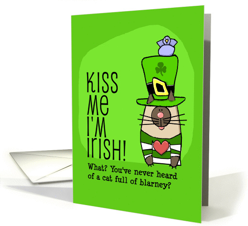 Kiss Me I'm Irish, Cat, Leprechaun hat card (567081)