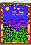 Happy Holidays Southwest, Desert Christmas lights and Prickly Pear card