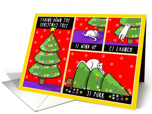 Taking Down the Christmas Tree, Christmas Tree Lights Cat card