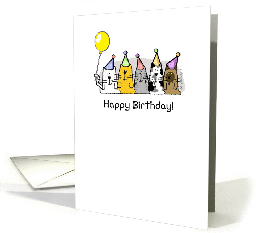 Happy Birthday from all of us, cats in party hats, balloons card