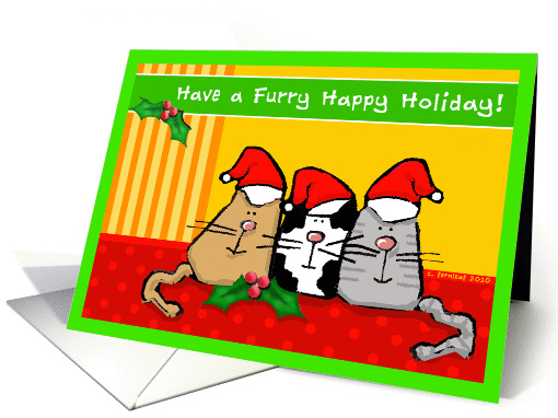 Funny Christmas Festive Cats in Santa Hats with Holly card (706538)