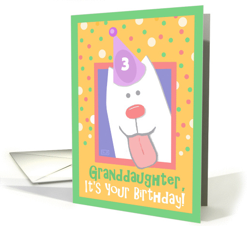 3rd Birthday, Granddaughter, Happy Dog, Party Hat card (847176)
