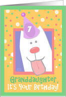 7th Birthday, Granddaughter, Happy Dog, Party Hat card