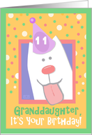 11th Birthday, Granddaughter, Happy Dog, Party Hat card