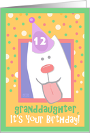12th Birthday, Granddaughter, Happy Dog, Party Hat card