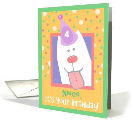 4th Birthday, Niece, Happy Dog, Party Hat card (847257)