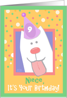 9th Birthday, Niece, Happy Dog, Party Hat card