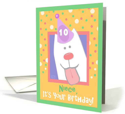 10th Birthday, Niece, Happy Dog, Party Hat card (847263)
