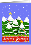 Season’s Greetings Forest Christmas Trees with Lights in Snow card