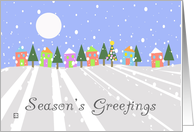 Season’s Greetings Folk Art Village in Snowy Landscape card