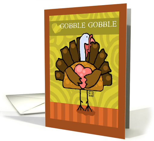 Happy Vegan Thanksgiving Turkey Holding Pink Heart card (901851)