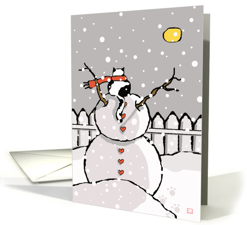 Holiday Cat Sitting on Snowman Snowy Night card (919014)