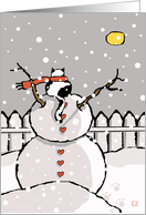 Holiday Cat Sitting on Snowman Snowy Night card