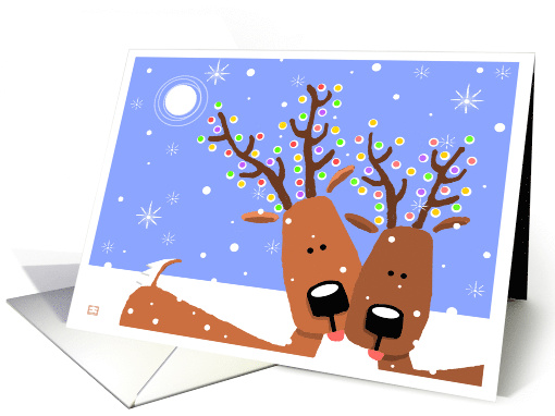 Nuzzling Christmas Reindeer with Lights card (930644)