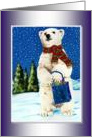 Festive Polar Bear returning from Christmas shopping card