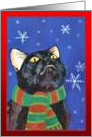 Black cat and Snowflakes, Christmas card