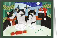 Nothing Left for Santa, cats at table with empty plate, Christmas card