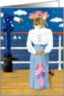 Edwardian cat (tabby cat in Edwardian dress at the seaside) card