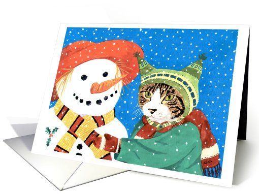 Cheeky Charlie's Winter Wonderland (Cat building snowman) card