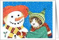 Cheeky Charlie’s Winter Wonderland (Cat building snowman) card