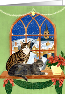 A Cat’s Christmas View over a Snow Covered Town card
