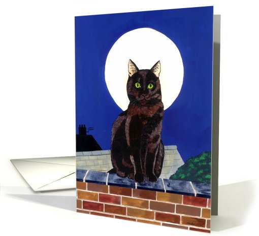 The Bewitching Hour (Black Cat and full moon at Hallowe'en) card
