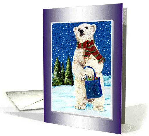 Festive Polar Bear returning from Christmas shopping card (890650)