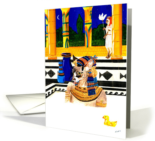 Cleocatra (sphynx cat bathing in milk) - birthday card (890865)