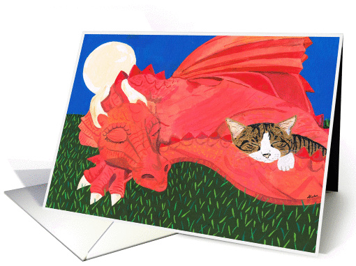 Chinese New Year, red dragon and kitten card (891935)