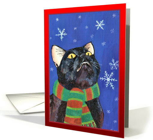 Black cat and Snowflakes, Christmas card (997995)