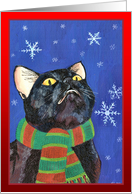 Black cat and Snowflakes, Christmas card