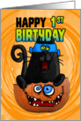 Halloween Black Kitty Birthday - one year old card