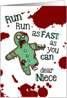 for Niece - Undead Gingerbread Man - Zombie Christmas card