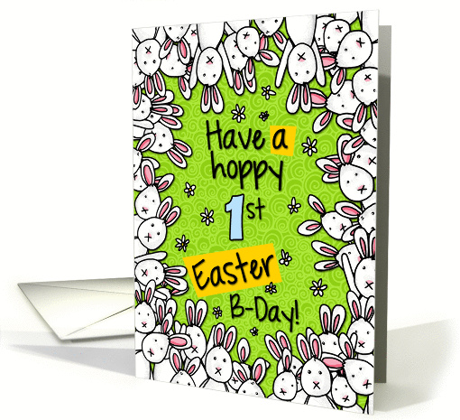 Hoppy Easter Birthday Bunnies - 1 year old card (1059883)