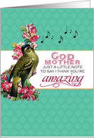 Godmother - Singing Bird With Pink Flowers Note for Mother’s Day card