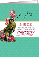 Niece - Singing Bird With Pink Flowers Note for Mother’s Day card