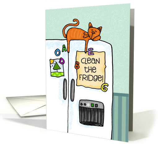 Cat on fridge - National Clean your Refrigerator Day card (1293858)